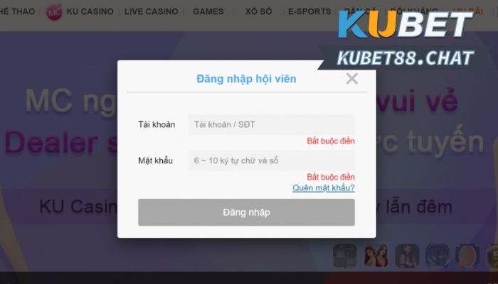 Thao tác đăng nhập Kubet88 đơn giản