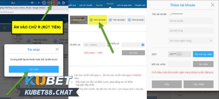 Thiết lập ngân hàng để rút tiền Kubet88